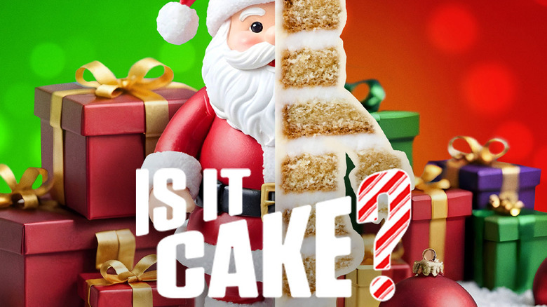 Is it Cake promo poster featuring a collage of a santa image and a cake
