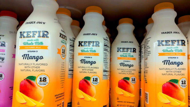 Trader Joe's mango kefir on a store shelf
