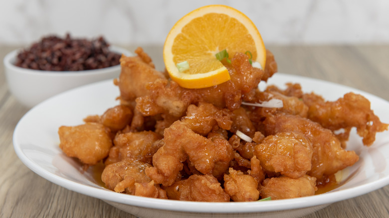 plate of orange chicken