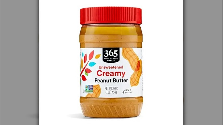 Whole Foods 365 brand unsweetened creamy peanut butter jar