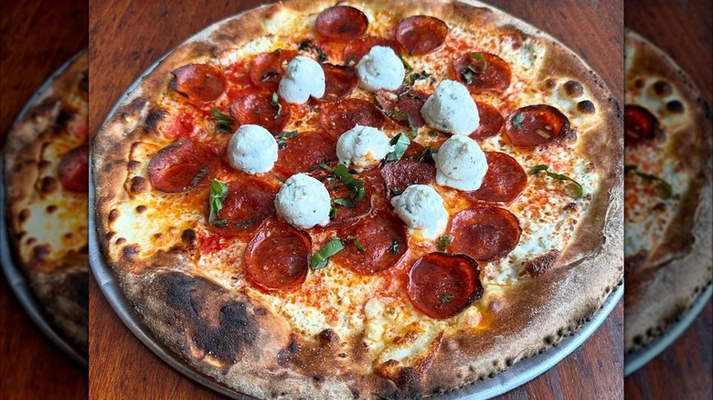 Pepperoni pizza with whipped cheese topping