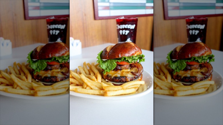 Burger and fries at The Charcoal Pit