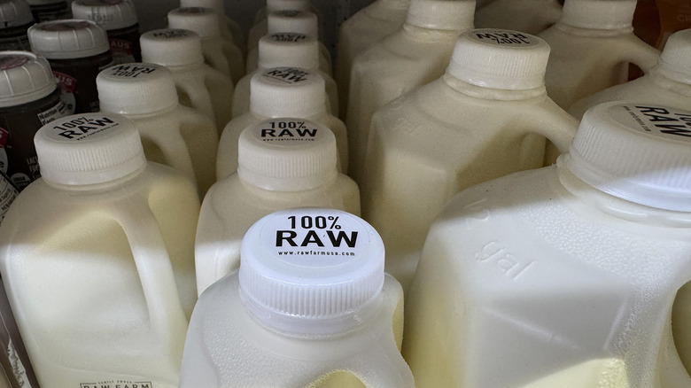 Bottles of raw milk