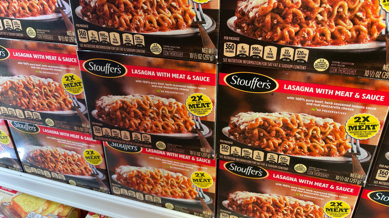 Stouffer's frozen lasagna boxes in store