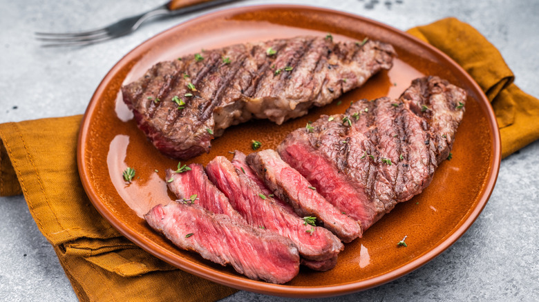 Grilled and sliced flat iron steaks