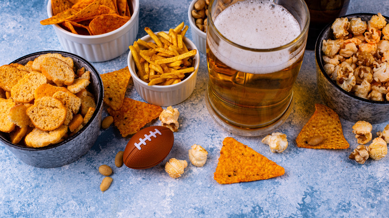 Beer and different snacks for Superbowl or football party