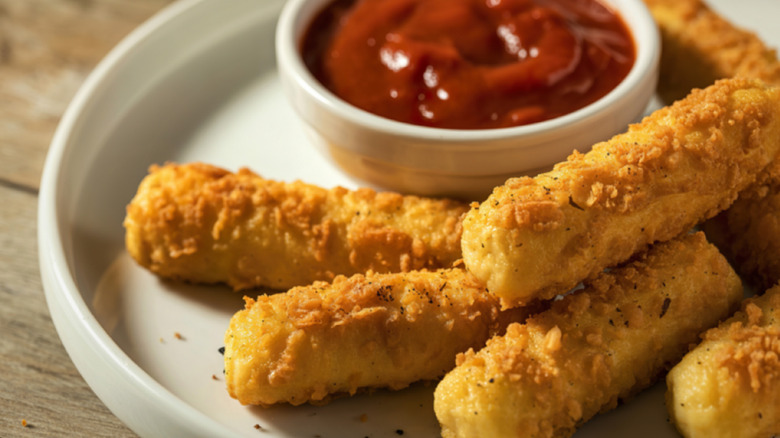 Golden-brown breaded mozzarella sticks