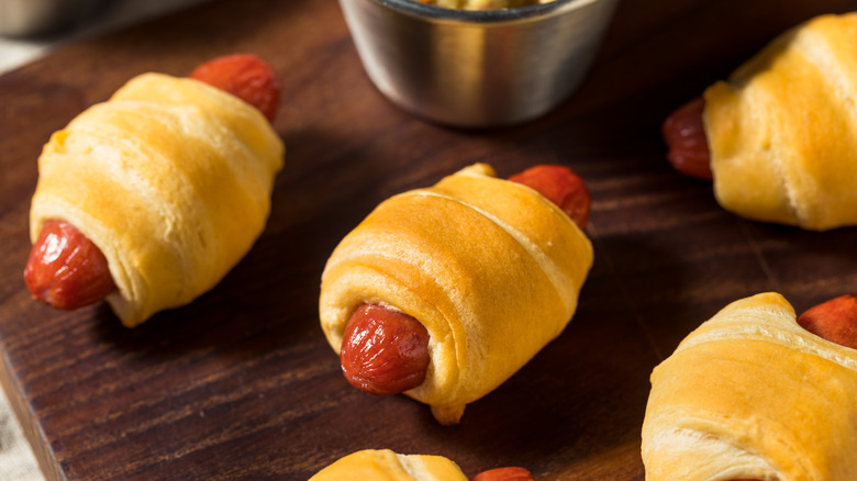 Homemade Pigs in a Blanket with Mustard and Ketchup