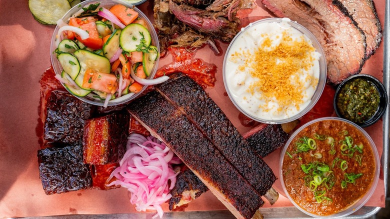 BBQ platter with meats and sides