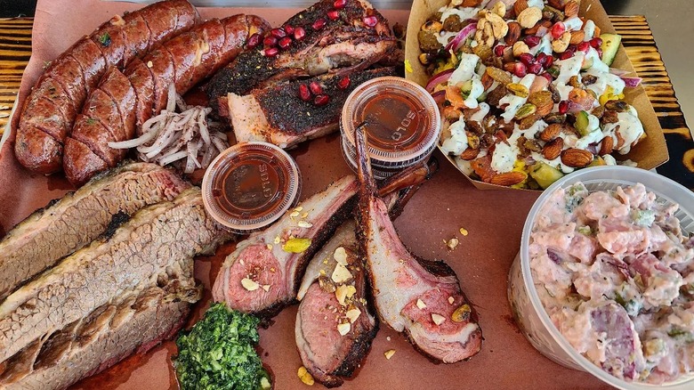 BBQ platter with meat and sides