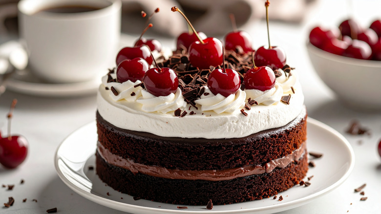 Cherries on a black forest cake
