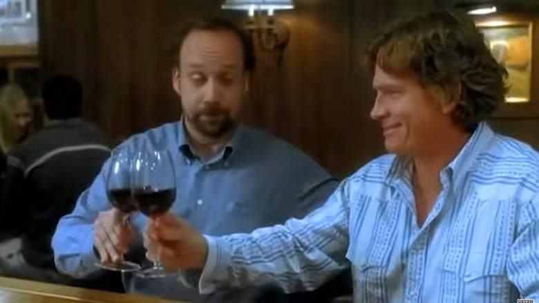 Thomas Hayden Church and Paul Giamatti drinking wine in "Sideways"