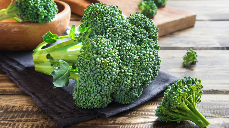 Fresh broccoli on a wooden table