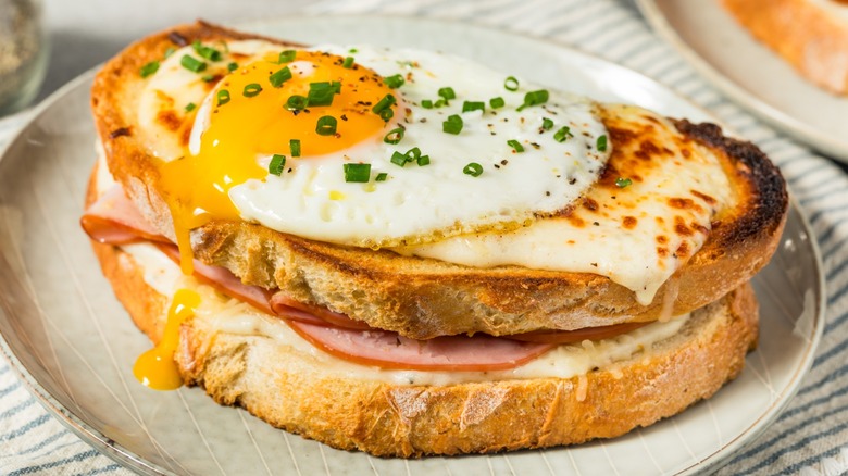 A French Croque Madame Sandwich is made with Ham and Egg