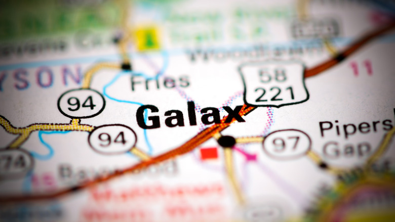 Galax, Virginia on a map with the edges blurred