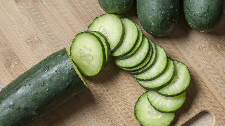 Cucumber on cutting board