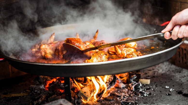 Valencian paella made over open fire