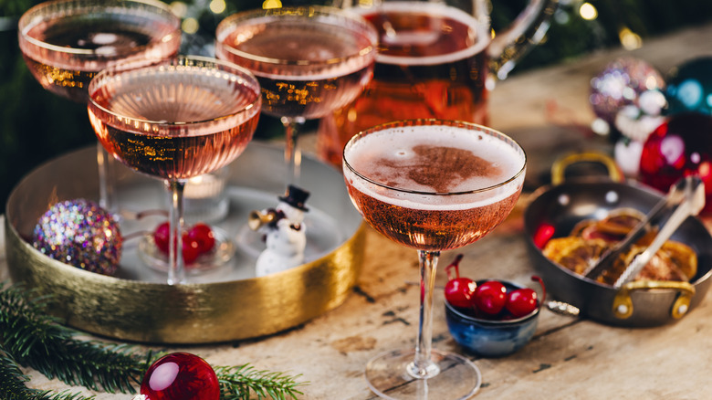 drinks on a table with Christmas decorations
