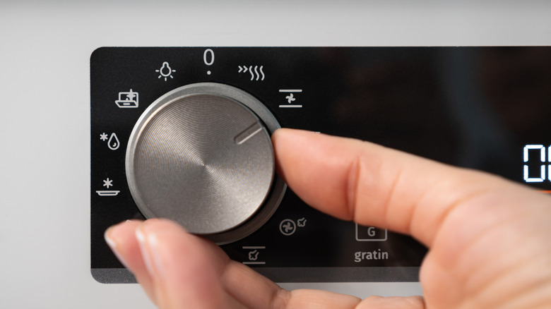 Woman adjusting a modern oven
