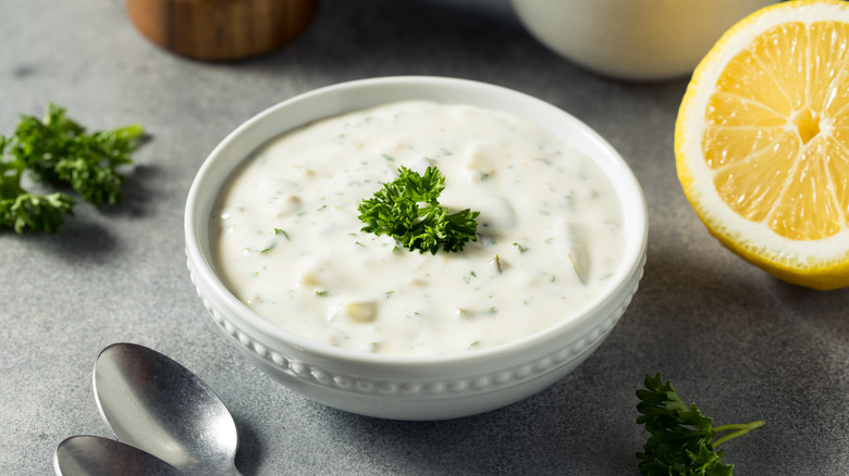 A bowl of homemade tartar sauce