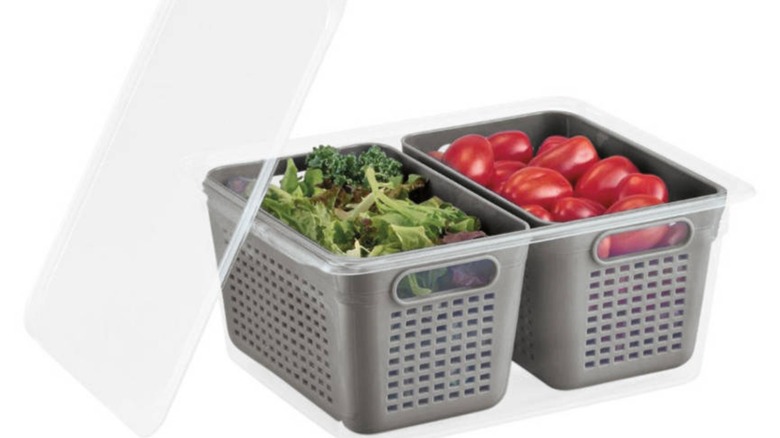 grey plastic Crofton fridge colanders with clear plastic lid