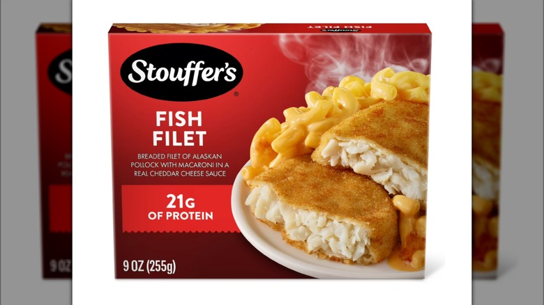 A box of Stouffer's Fish Filet Frozen Meal on a white background