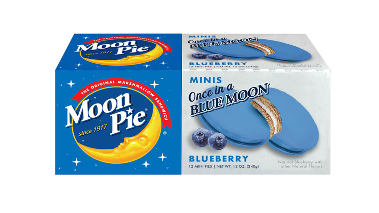 A box of blueberry Moon Pie Minis on a white background.