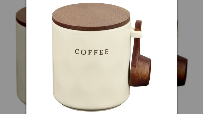 The Crofton Stoneware Canister with attached wooden spoon