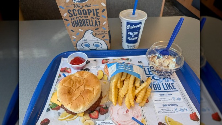 Culver's kids meal with burger, fries, drink, and custard