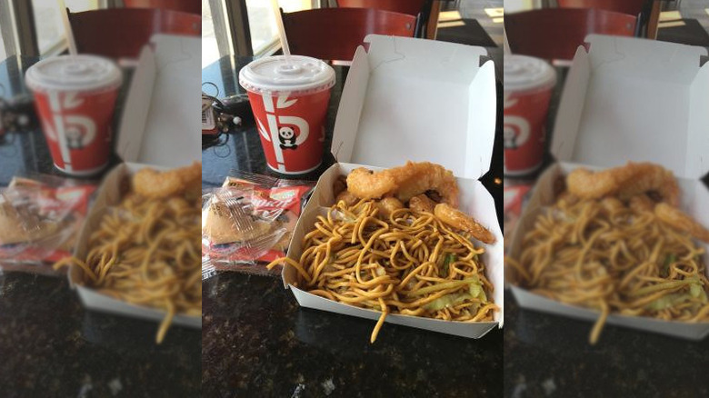 Panda Express kids meal with shrimp, chow meinand a fortune cookie