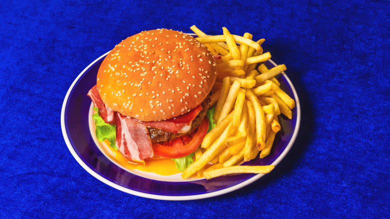 burger and fries on a plate