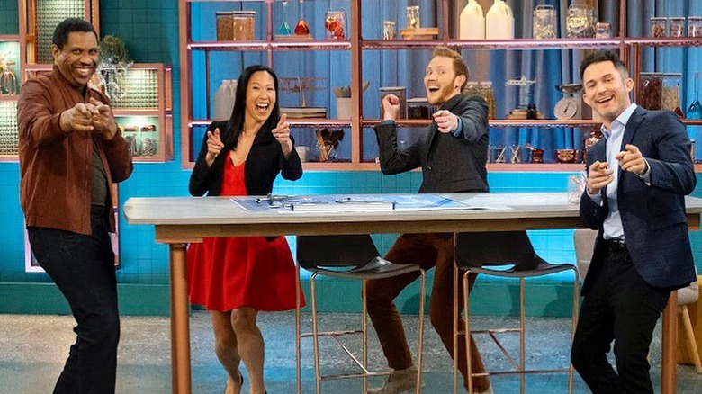 A still of the judges on the Baking Impossible set