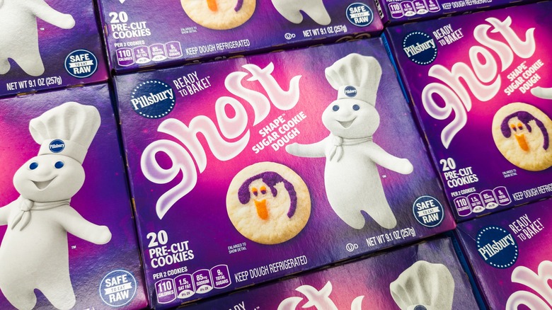Boxes of Pillsbury Ready to Bake Shape Sugar Cookie Dough in the ghost design