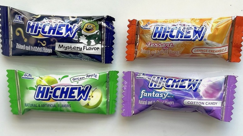 Four flavors of Hi-Chews in colorful wrappers