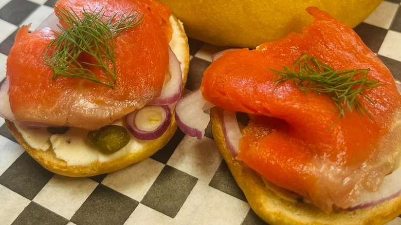 Lox bagel sandwich at The Bagel Shop