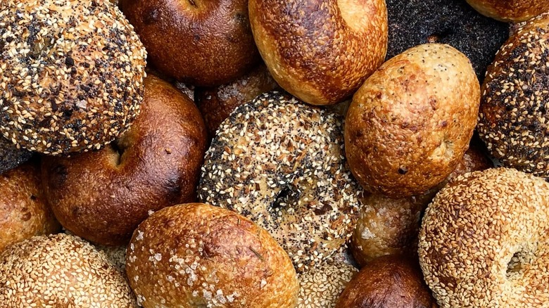 Assortment of bagels loosely in a pile from Hank's Bagels