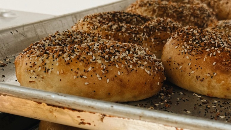 Tray of everything bagels at Brice's Coffee and Bake House