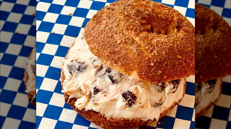 Churros bagel with cranberry orange cream cheese at Vanilya bakery