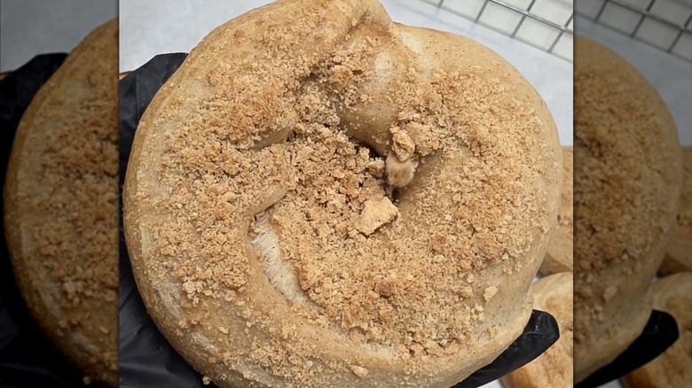 Close up of cinnamon Sugar bagel at Bagel Dons