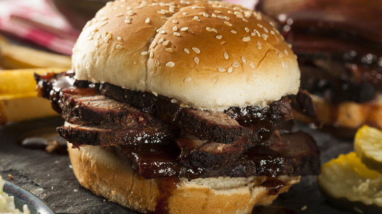Sliced brisket sandwich