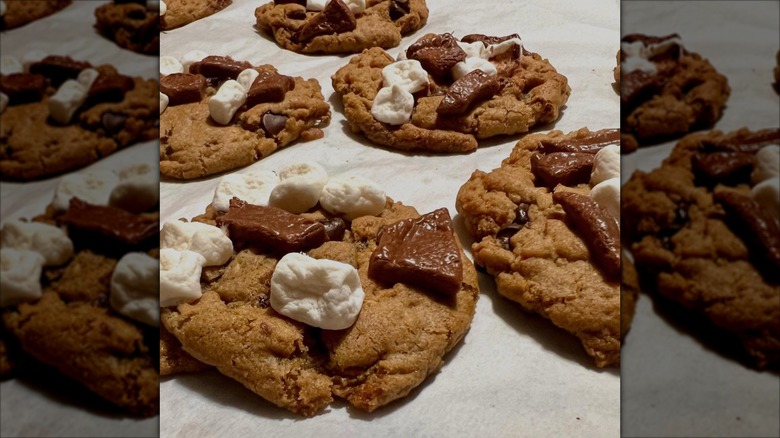 Vegetarian chocolate chip cookies on a baking tray