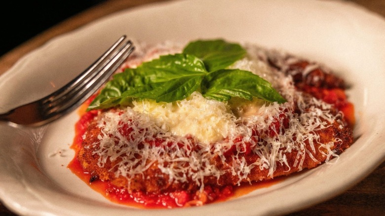 Pasta with tomato sauce and fresh grated cheese from Ciccio Mio restaurant in Chicago