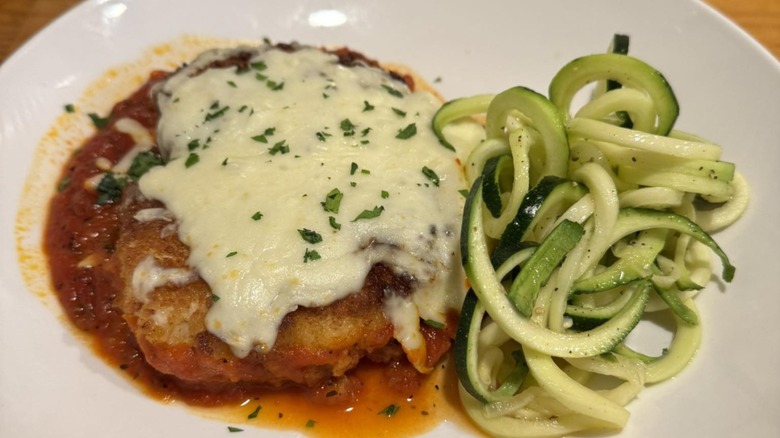 Chicken Parmigiana; panko breaded baked chicken in marinara and mozzarella with zucchini noodles from Renaissance Cafe  in Kansas