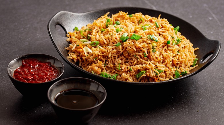 Fried rice bowl and sauces