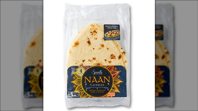 Plastic package of Specially Selected Original Naan from Aldi on white background