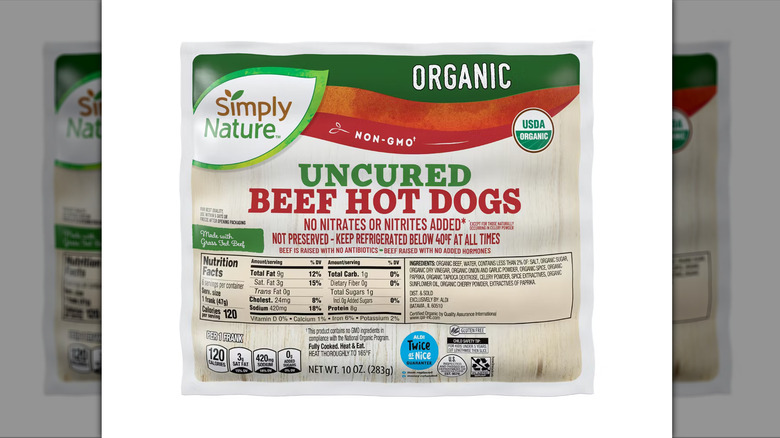 A package of Simply Nature Uncured Beef Hot Dogs