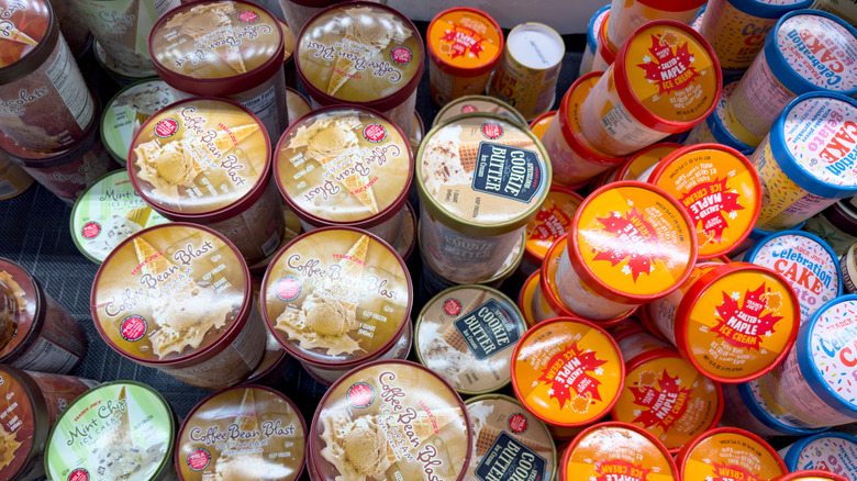 aerial photo of Trader joe's ice cream in freezer