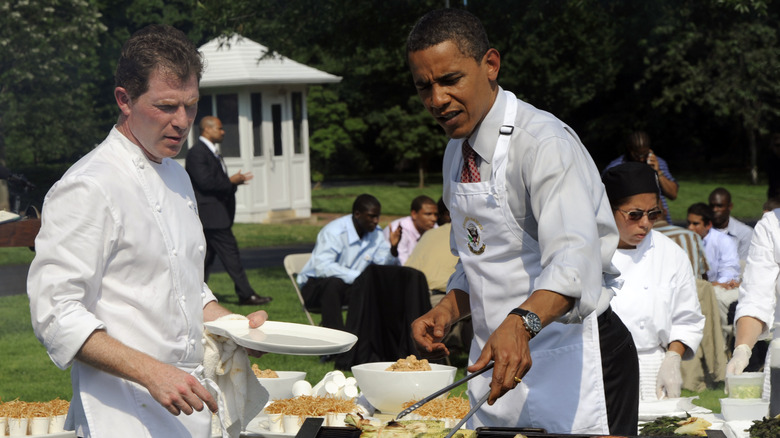 Bobby Flay grilling with Barack Obama