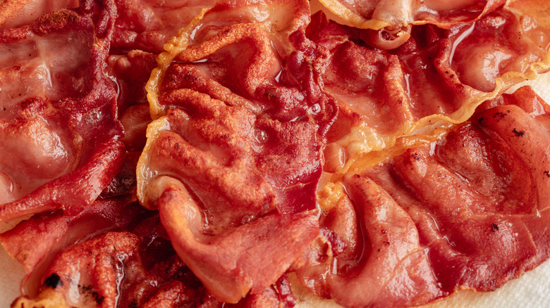 Close-up of crispy fried prosciutto slices