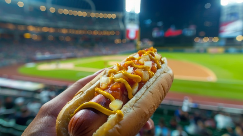 hot dog at a baseball stadium